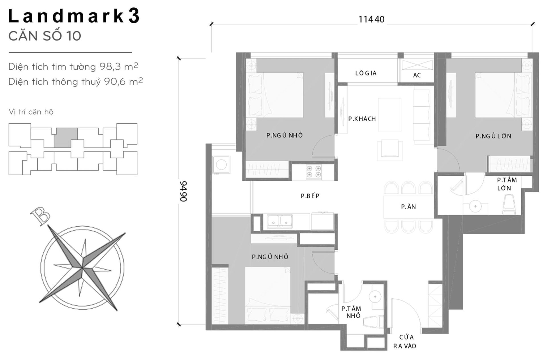 Layout căn hộ 10 tòa The Landmark 3 - Mặt bằng Vinhomes Central Park