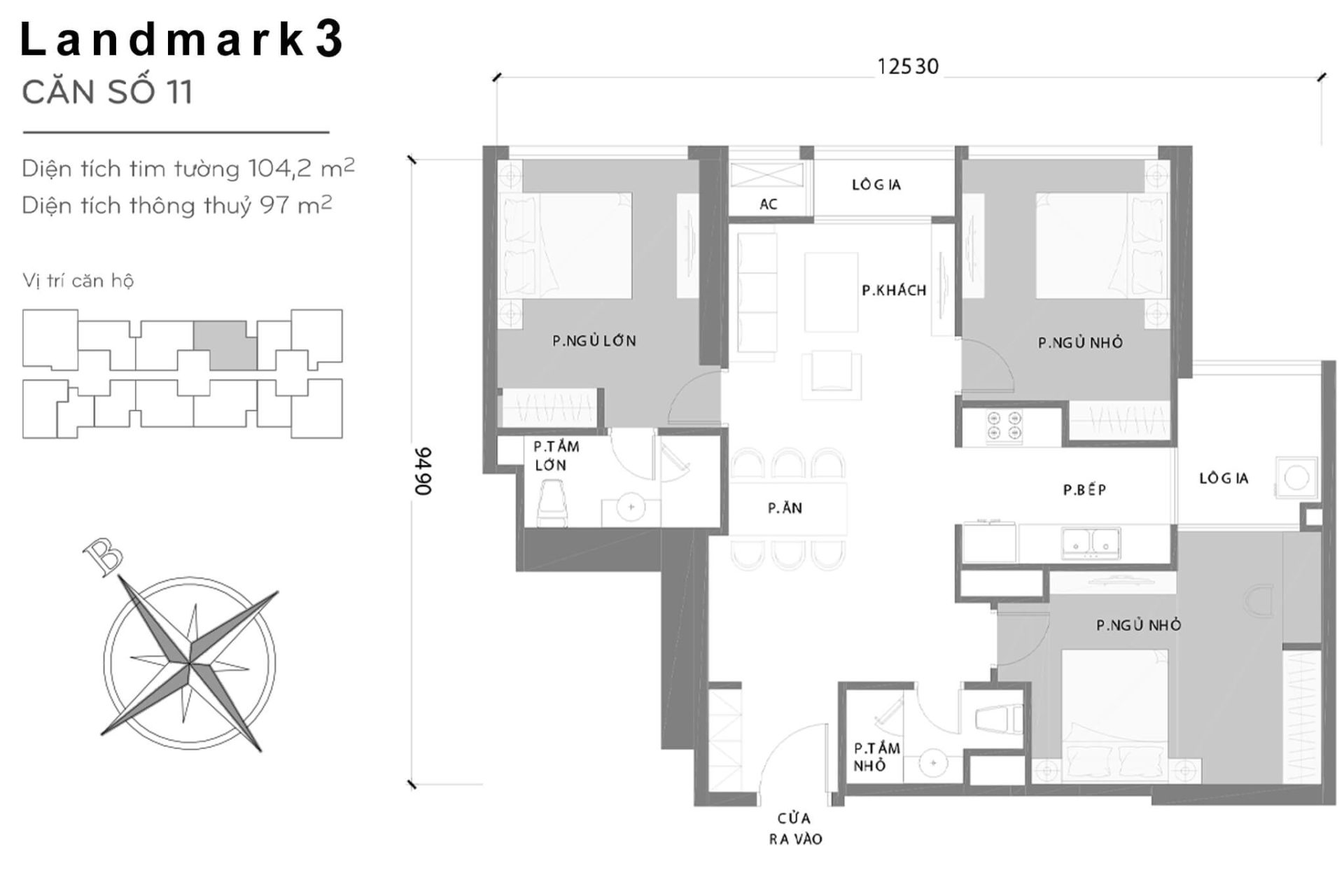 Layout căn hộ 11 tòa The Landmark 3 - Mặt bằng Vinhomes Central Park