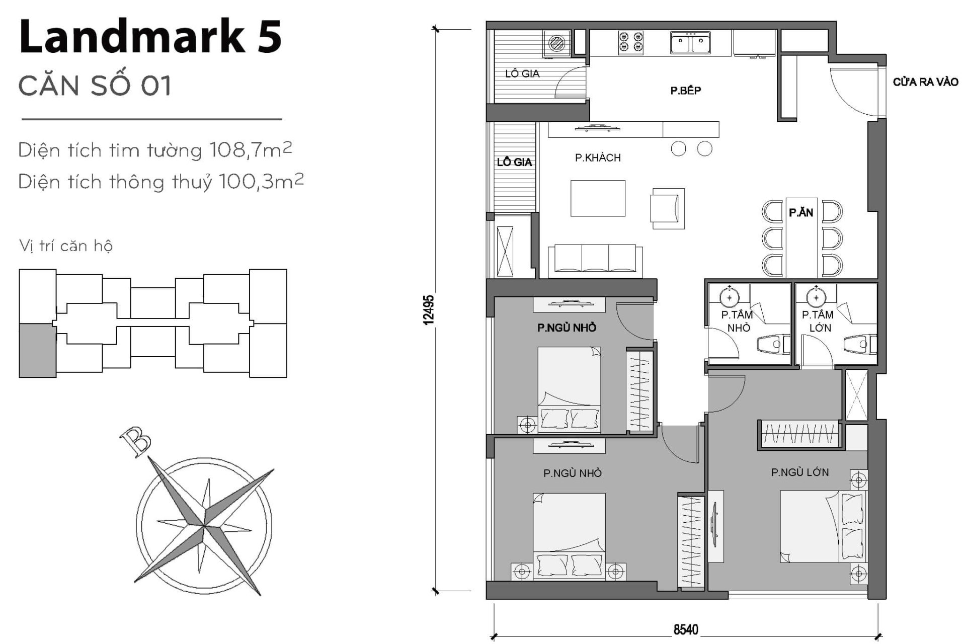 Layout căn hộ 01 tòa The Landmark 5 - Mặt bằng Vinhomes Central Park