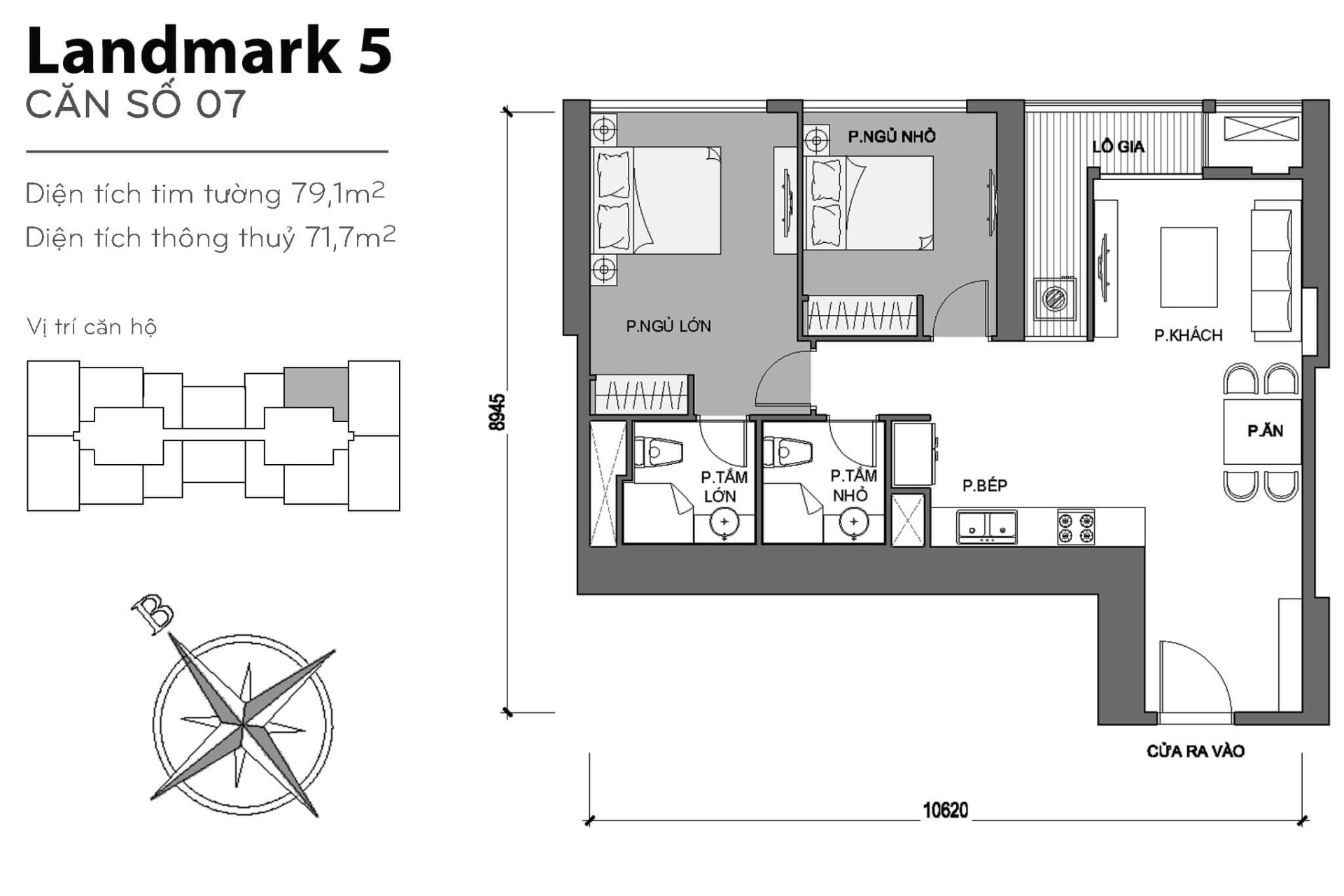 Layout căn hộ 07 tòa The Landmark 5 - Mặt bằng Vinhomes Central Park