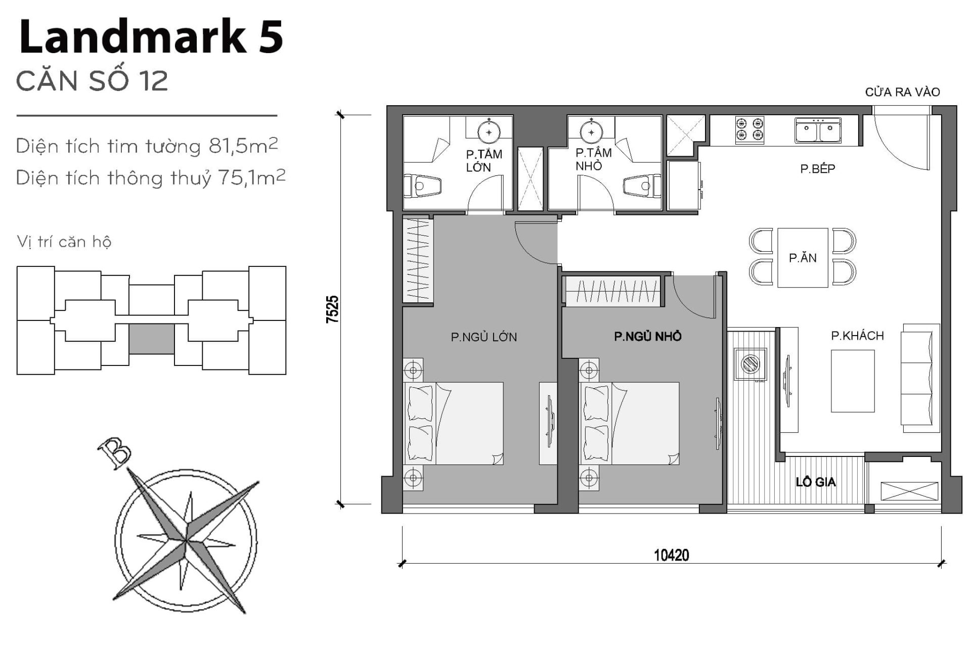 Layout căn hộ 12 tòa The Landmark 5 - Mặt bằng Vinhomes Central Park