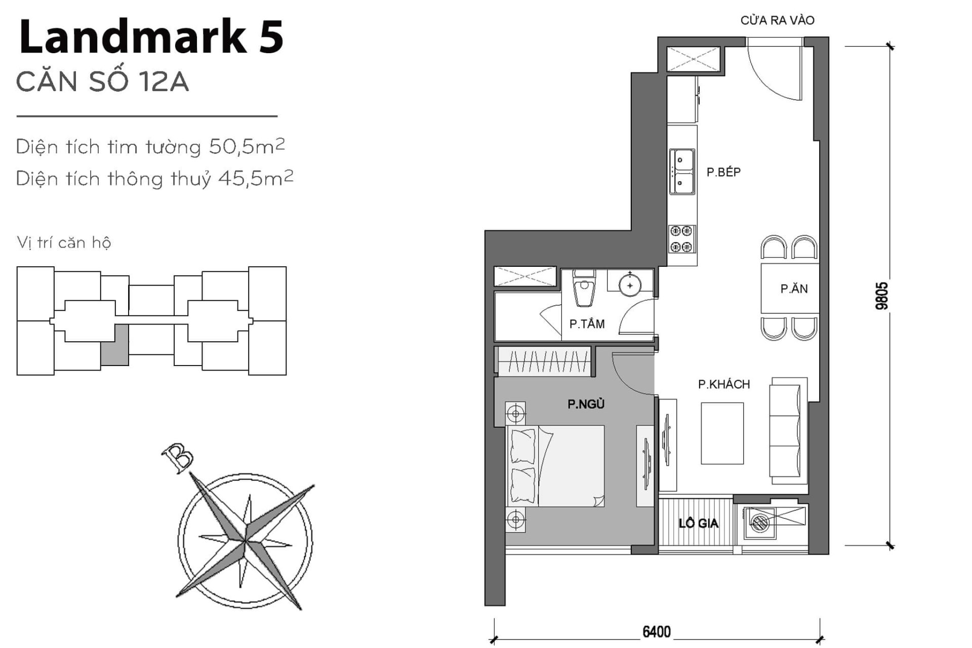 Layout căn hộ 12A tòa The Landmark 5 - Mặt bằng Vinhomes Central Park