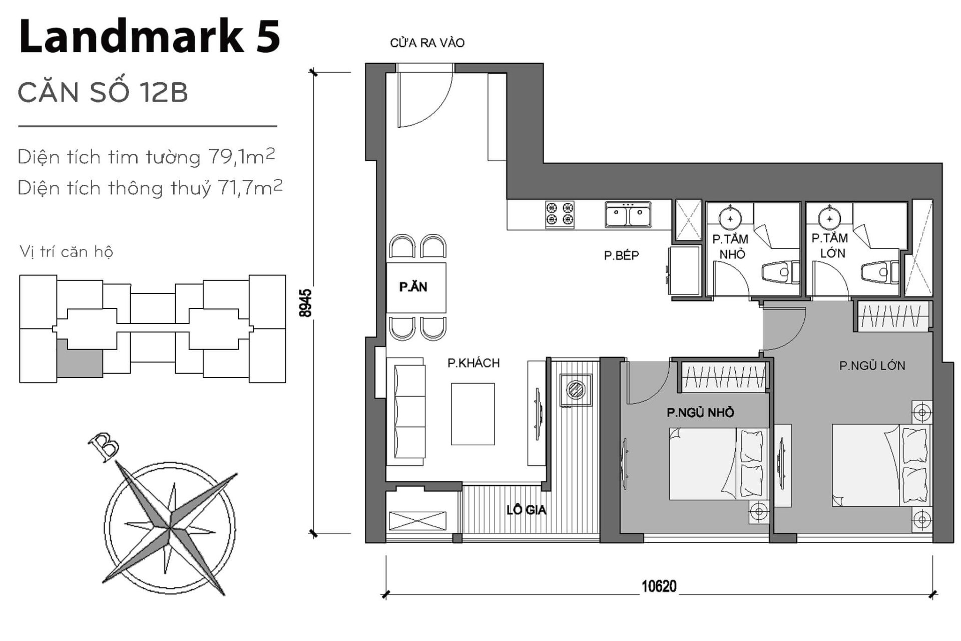 Layout căn hộ 12B tòa The Landmark 5 - Mặt bằng Vinhomes Central Park