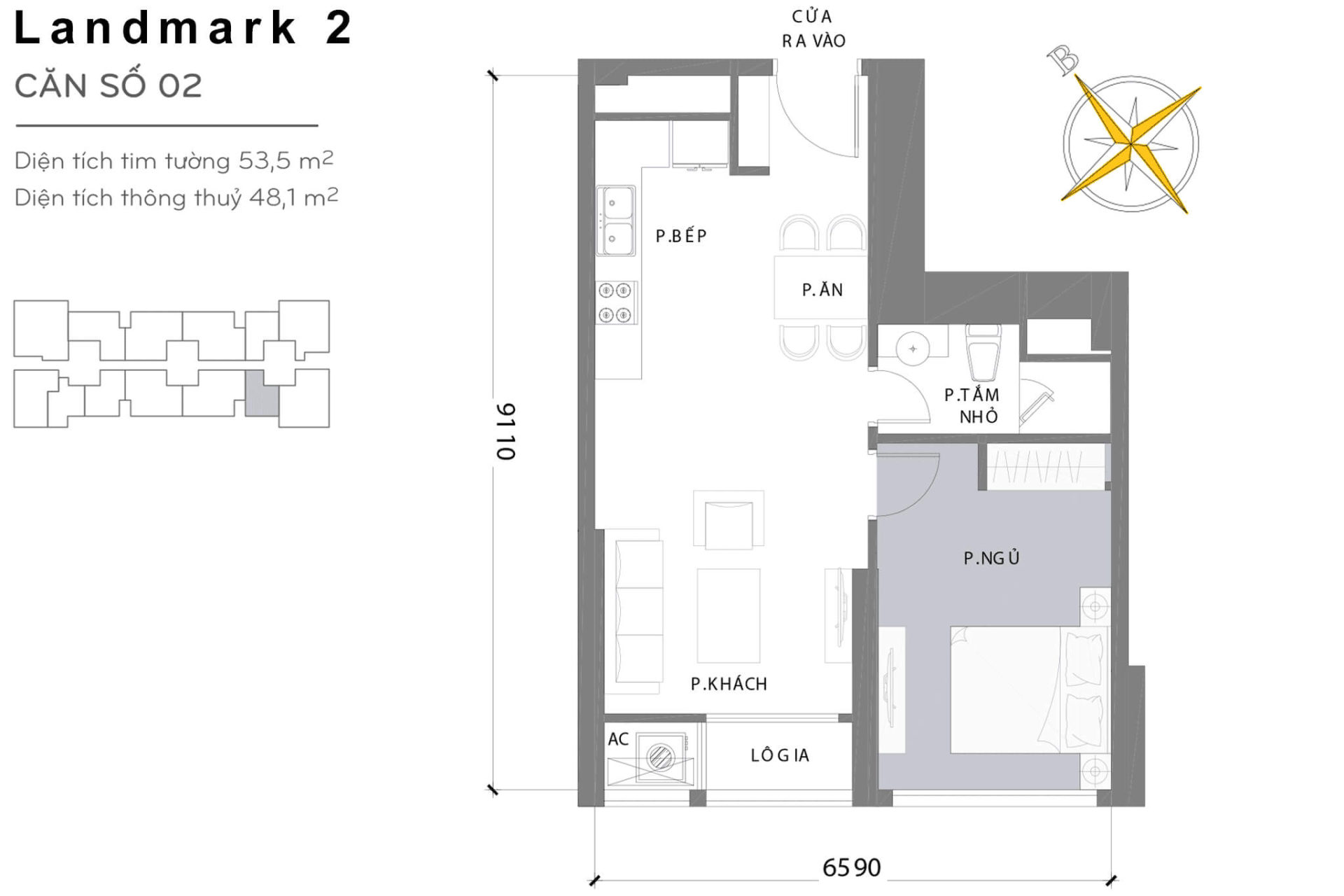 Layout căn hộ 02 tòa The Landmark 2 tại Vinhomes Central Park